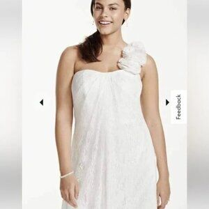 NWT Davids Bridal Collection One Shoulder Sheath Lace Plus Size Wedding Dress